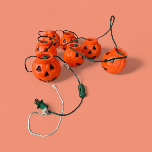 Vintage Blinky Pumpkin Blow Mold String Lights Halloween Party Decoration - Picture 1 of 5